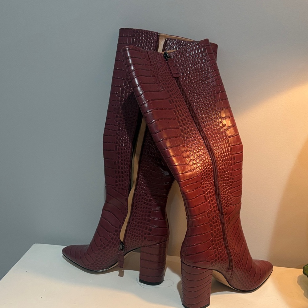 BCBGeneration Burgundy Croc-Embossed Heeled Boots - Picture 3 of 4